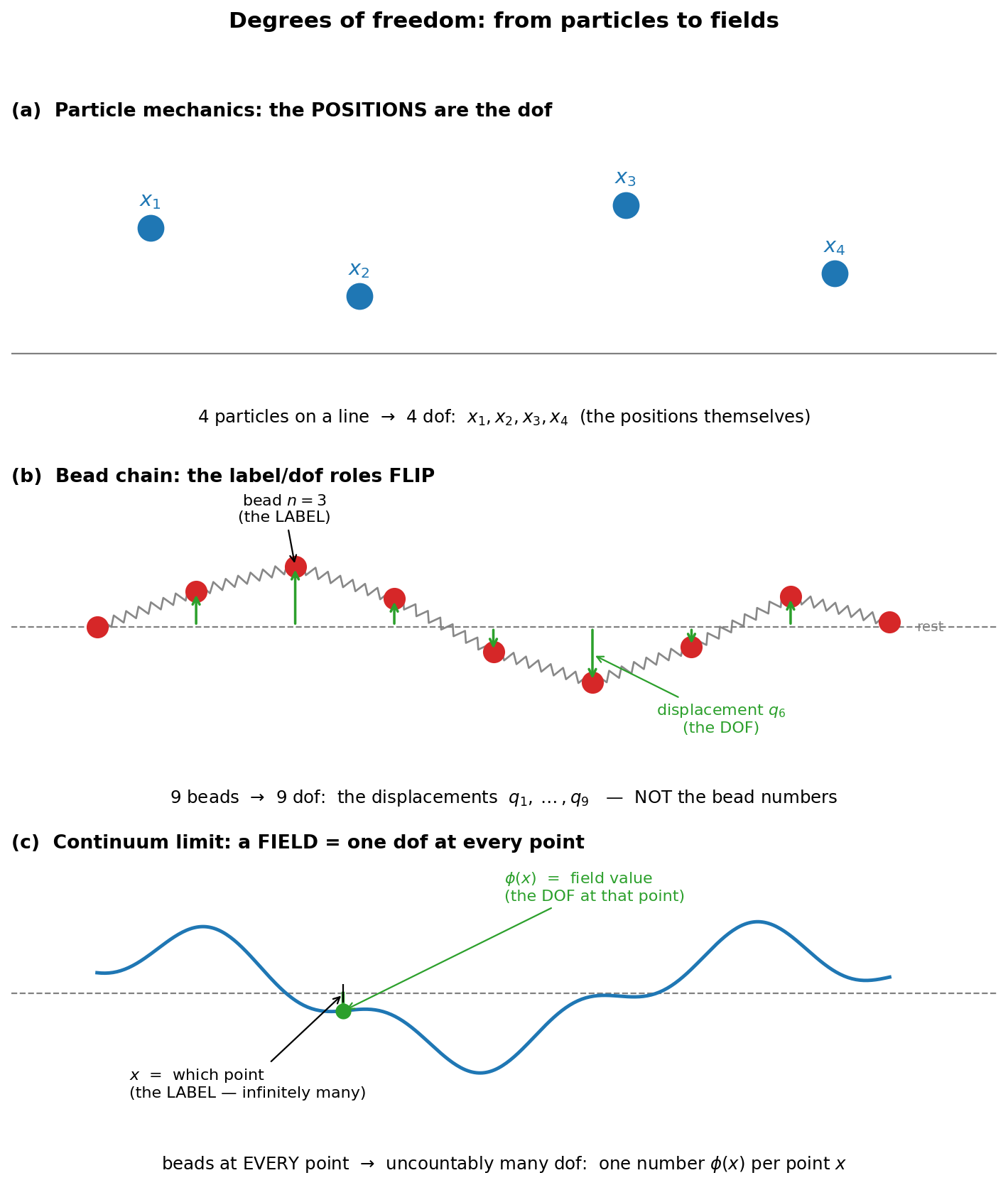 From particles to fields: what counts as a degree of freedom